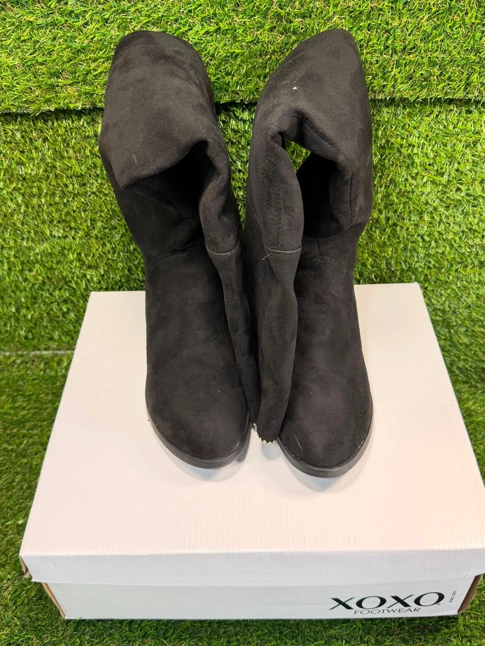 XOXO Tristen Black Over The Knee Boots Faux Suede Beaded Size 6.5 Flat Heel